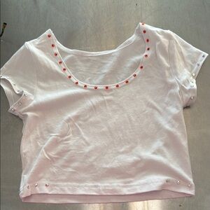 Weissman Pink and White Crop T-Shirt Short Sleeve